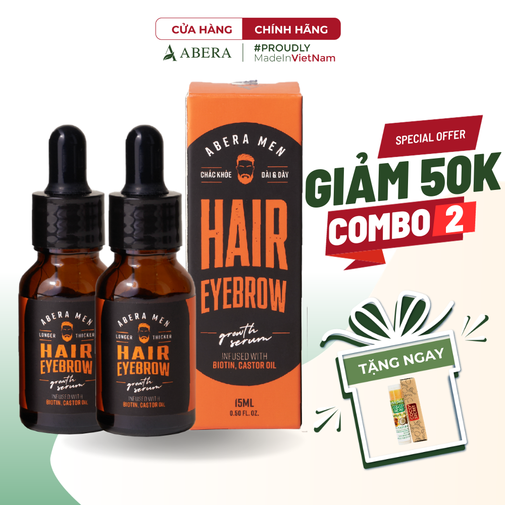 [Combo 2] Serum Kích Mọc Râu - Tóc - Lông Mày Abera Kích Thích Nang Lông, Nang Tóc Mọc Nhanh, Nuôi Dưỡng Cho Lông