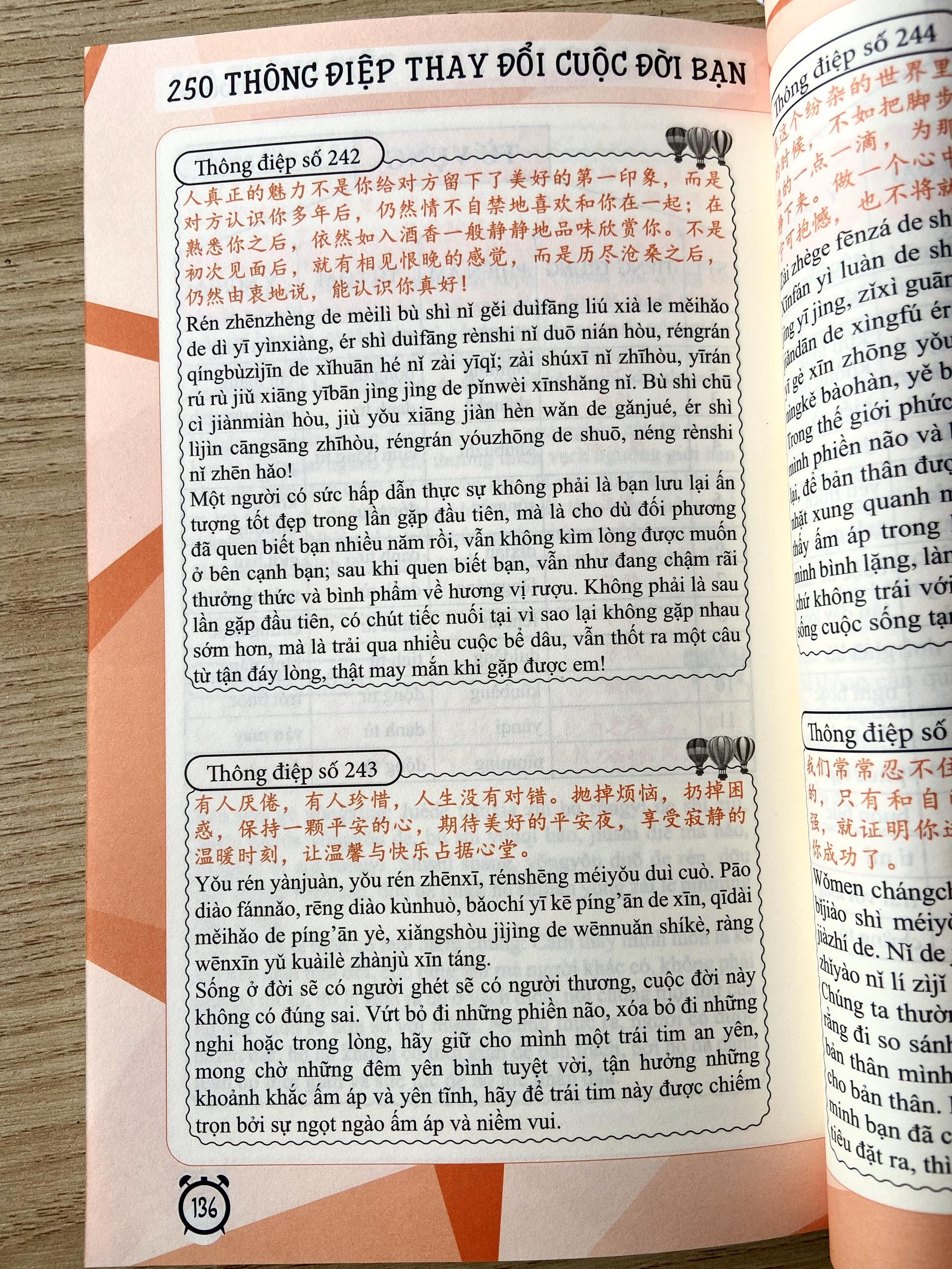 250 Thông Điệp Thay Đổi Cuộc Đời Bạn - Song Ngữ Trung Việt (Tiếng Trung giản thể, bính âm Pinyin, nghĩa tiếng Việt, DVD tài liệu đi kèm)