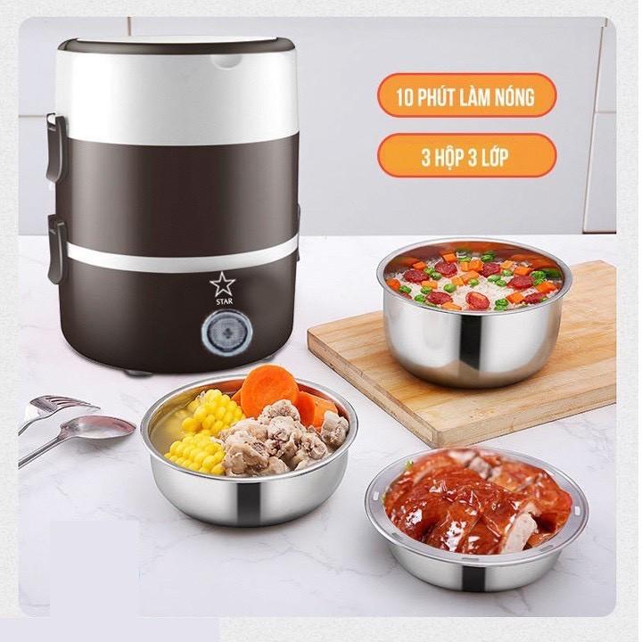 Cặp lồng giữ nhiệt đựng cơm cắm điện bằng inox 3 tầng