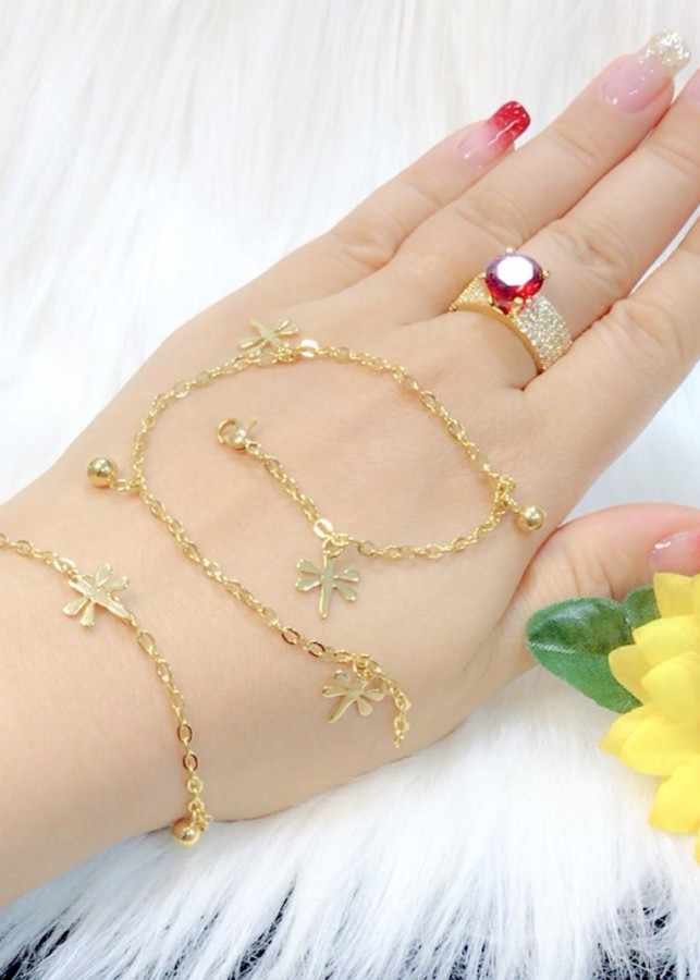 Lắc chân nữ EK huồn chuồn dát vàng 18K