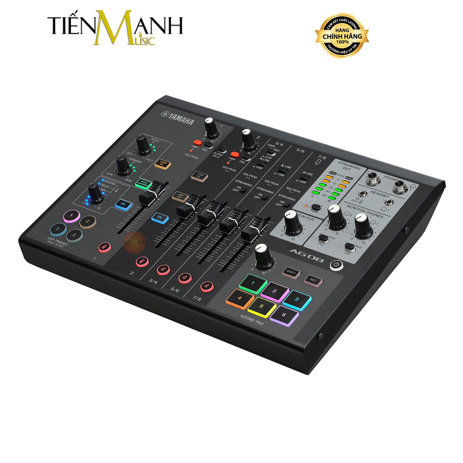 Soundcard Kiêm Bàn Trộn Mixer Yamaha AG08 - Audio Interface Stereo Mixing AG8 Phòng Thu Studio Mix Hàng Chính Hãng