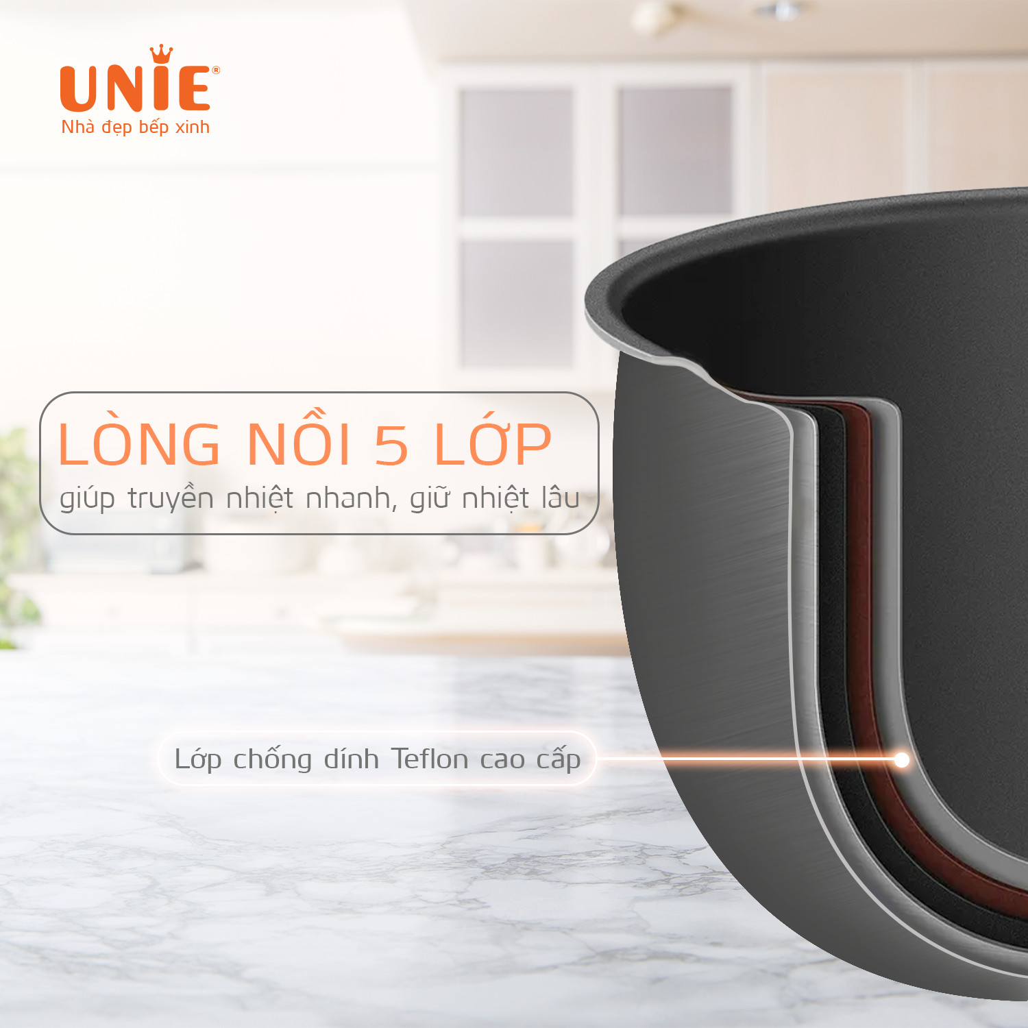 Nồi Cơm Điện Nắp Gài UNIE UE-625 Tiêu Chuẩn Đức Đủ 6 Người Ăn Công Suất 200W Dung Tích 2L - Hàng Chính Hãng