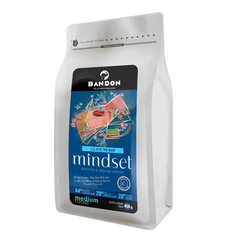 Cà phê phin nguyên chất  mộc sạch BANDON MINDSET 450g đắng đậm, hậu ngọt, thơm mạnh - cà phê đặc sản (28% Arabica Cầu Đất, 28% Robusta Culi, 44% Robusta Buôn Ma Thuột red honey)