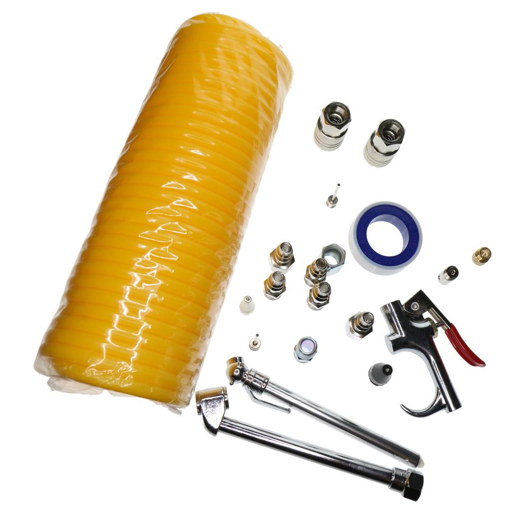 Air Tool Connection Accessories Kit Blow Gun Coil Hose Tyre Inflator Gauge