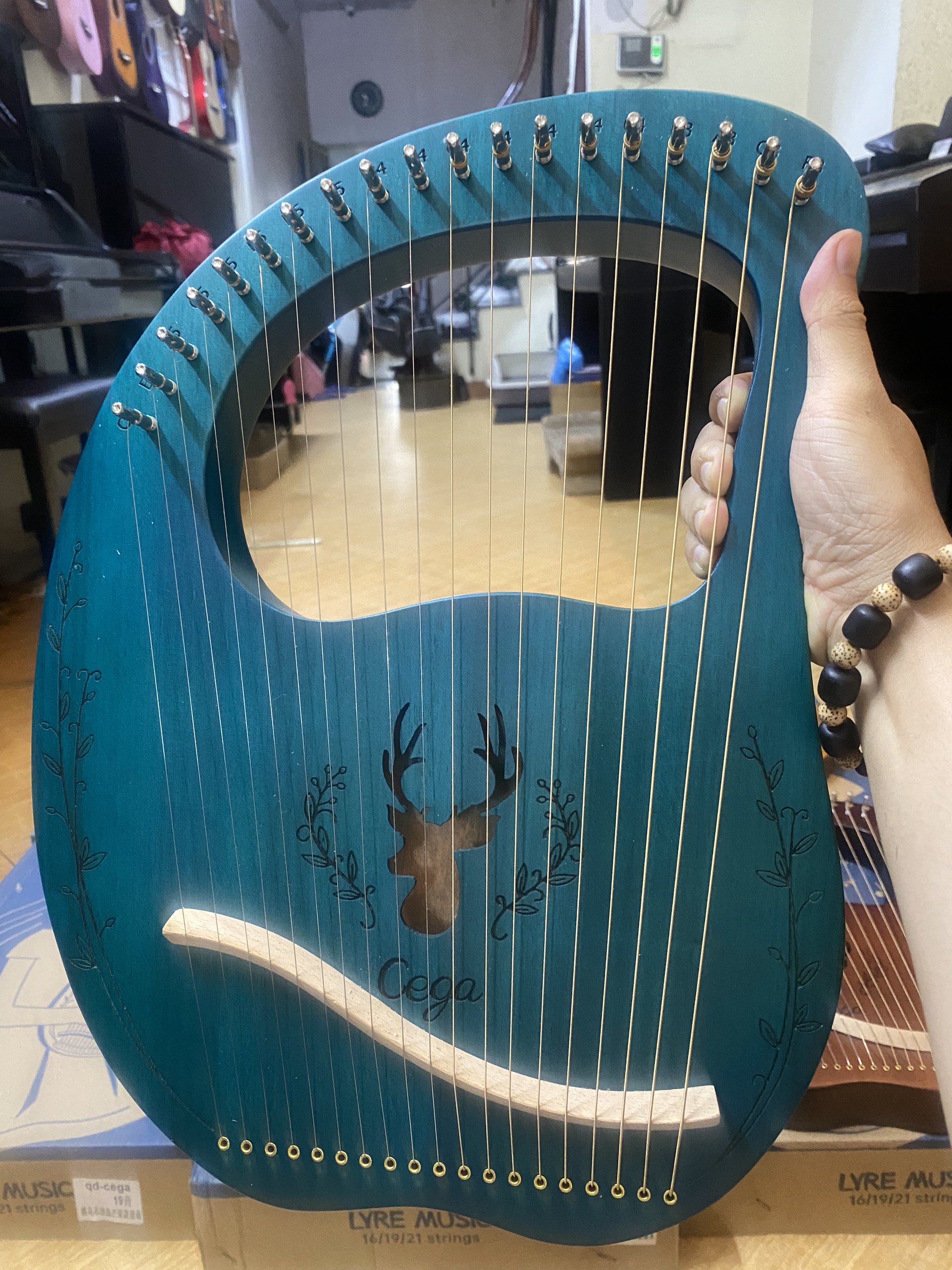 ĐÀN HẠC LYRE HARP CEGA 19 DÂY MÀU XANH CG02