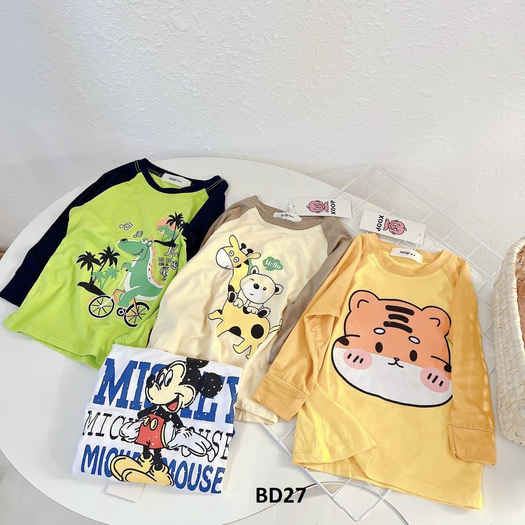 (9-25kg) Bộ dài phối tay chất thun lạnh - Bộ dài tay Xoop in họa tiết hươu gấu hổ cho bé BD27