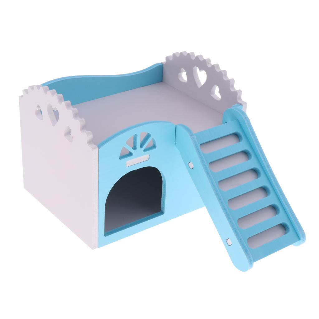 Wooden Hamster House Rat Mouse Gym Exercise Funny Ladder Toy Bed Nest Blue