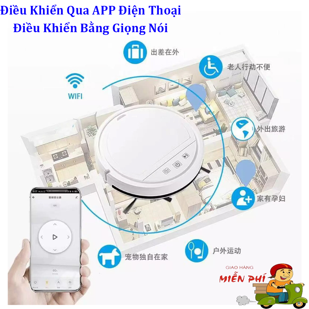 Robot hút bụi lau nhà thông minh tự động HC002 lau khô ướt sạc tự động cảm biến chống rơi, lực hút mạnh.hoạt động theo lập trình sẵn, tự động sạc khi hết pin.