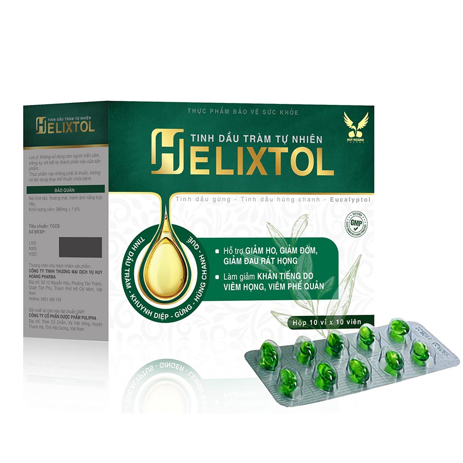 Thực phẩm bảo vệ sức khỏe Viên ho tinh dầu Helixtol Hộp 100 viên