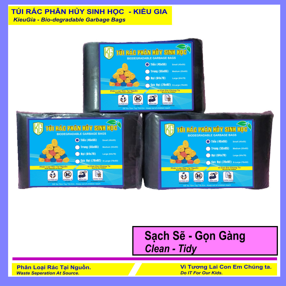 Set 10 Kí Bao Rác Tự Hủy Sinh Học - Phân Hủy Sinh Học - Dạng Cuộn - 4 Size - MÀU ĐEN / Set 10 Kilograms Of Bio-degradable Trash Bags - In Rolls - 4 Sizes - COLOR BLACK