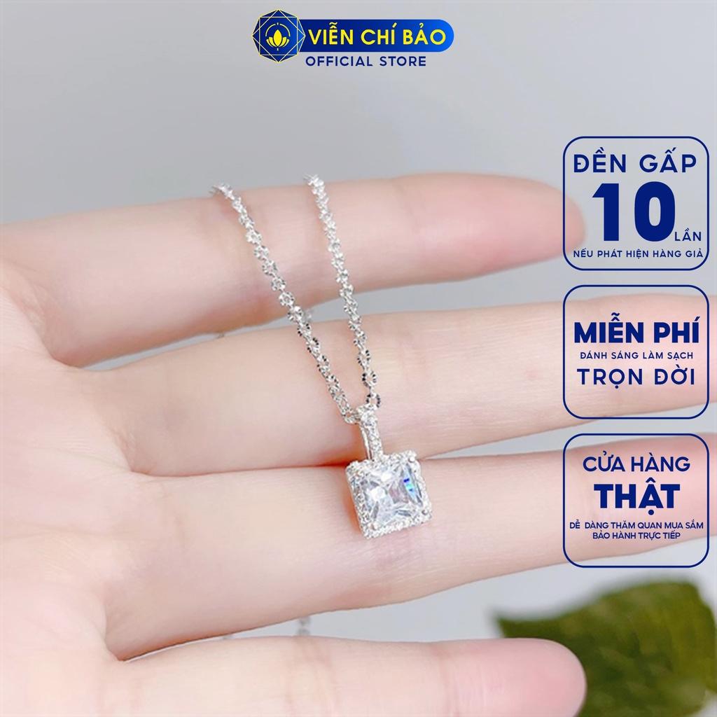 Dây chuyền bạc nữ đá vuông trắng, vòng cổ nữ bạc 925 thời trang phụ kiện trang sức nữ Viễn Chí Bảo M400169 + D400143x