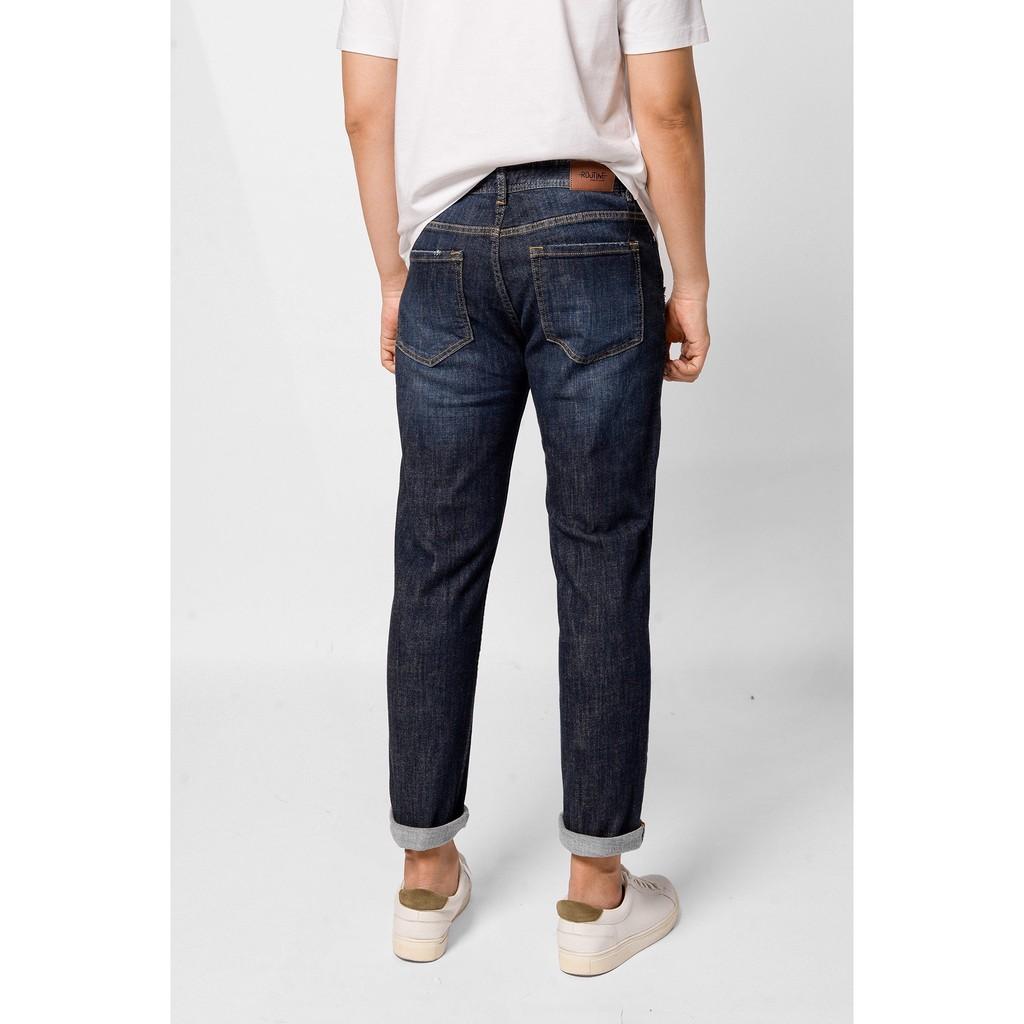 Quần jean nam màu Xanh đậm rách form slim crop - 10S20DPA047 shop LASTORE