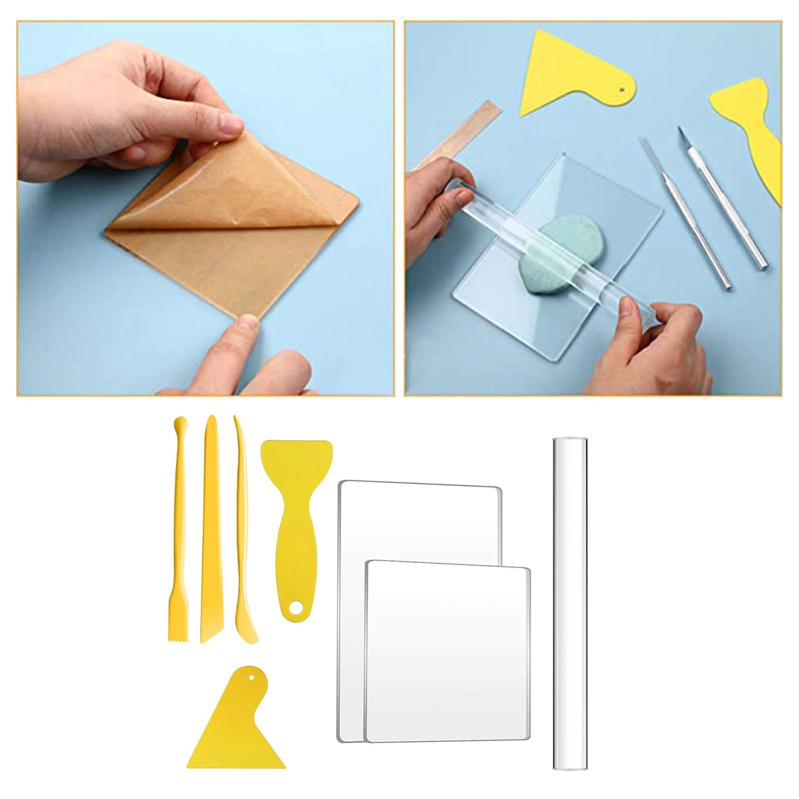 8x Polymer Clay Tools Pottery Clay Sculpting Tools Acrylic Clay Roller and Acrylic Sheet Clay Backing Board Modeling Clay Tools for Ceramics