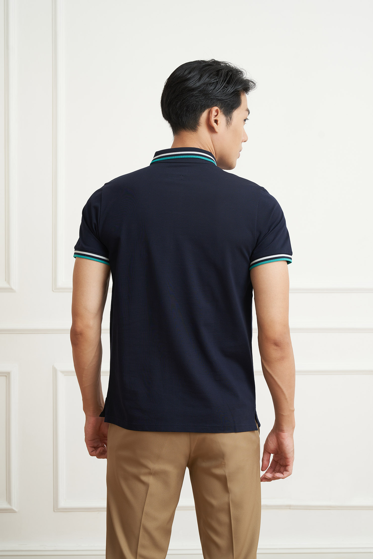 N&amp;MCLUB Áo polo Nam Cotton Mercerize viền cổ kẻ sọc thời trang 2105017