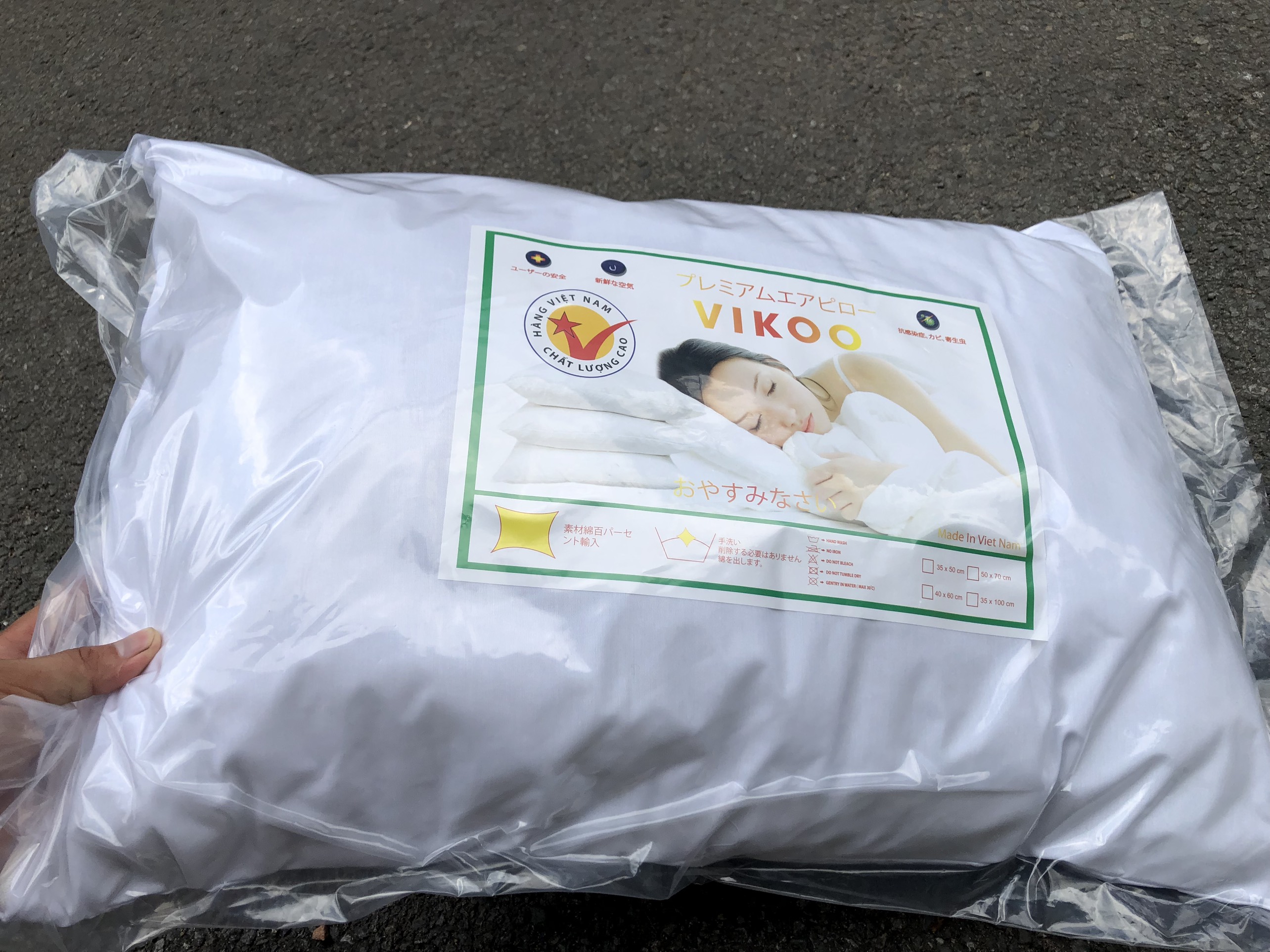 Ruột Gối Hơi Bông Cao Cấp VIKOO Tiêu Chuẩn Khách Sạn Kích Thước 40_60cm, 50cm_70cm Độ cao gối 13cm_18cm