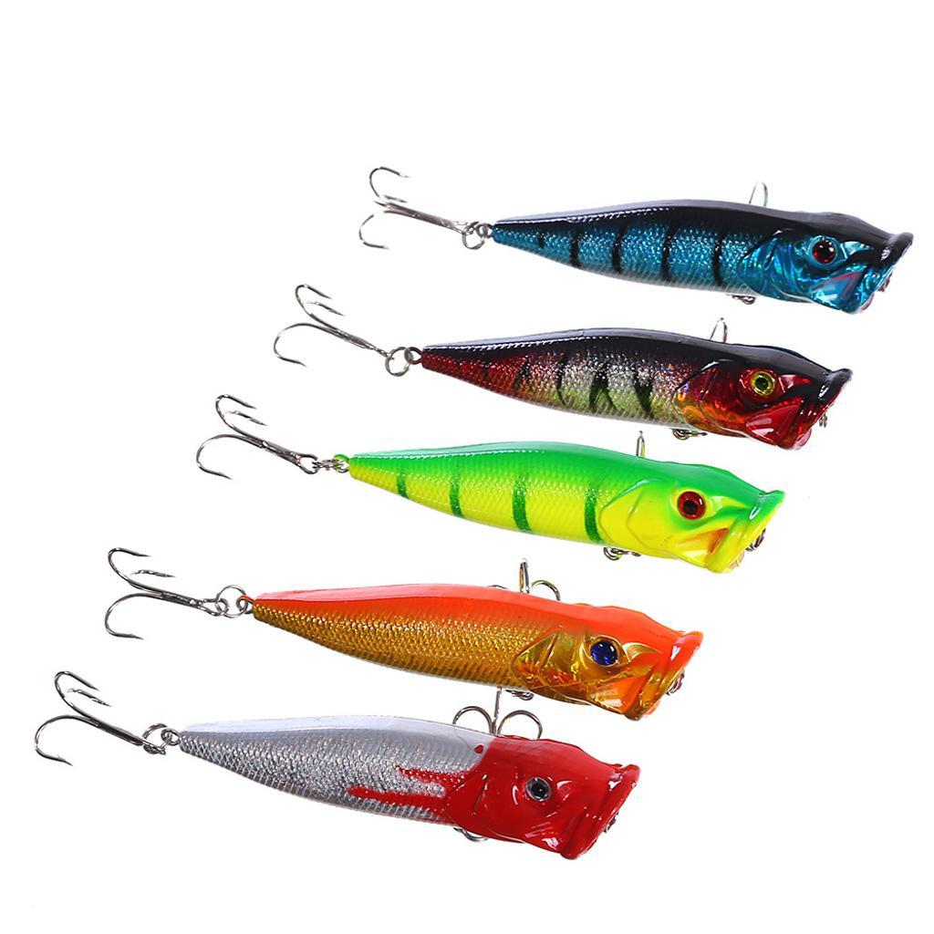 5pcs Artificial Fishing Topwater Floating Popper Lures Treble Hook Hard Bait Crankbait