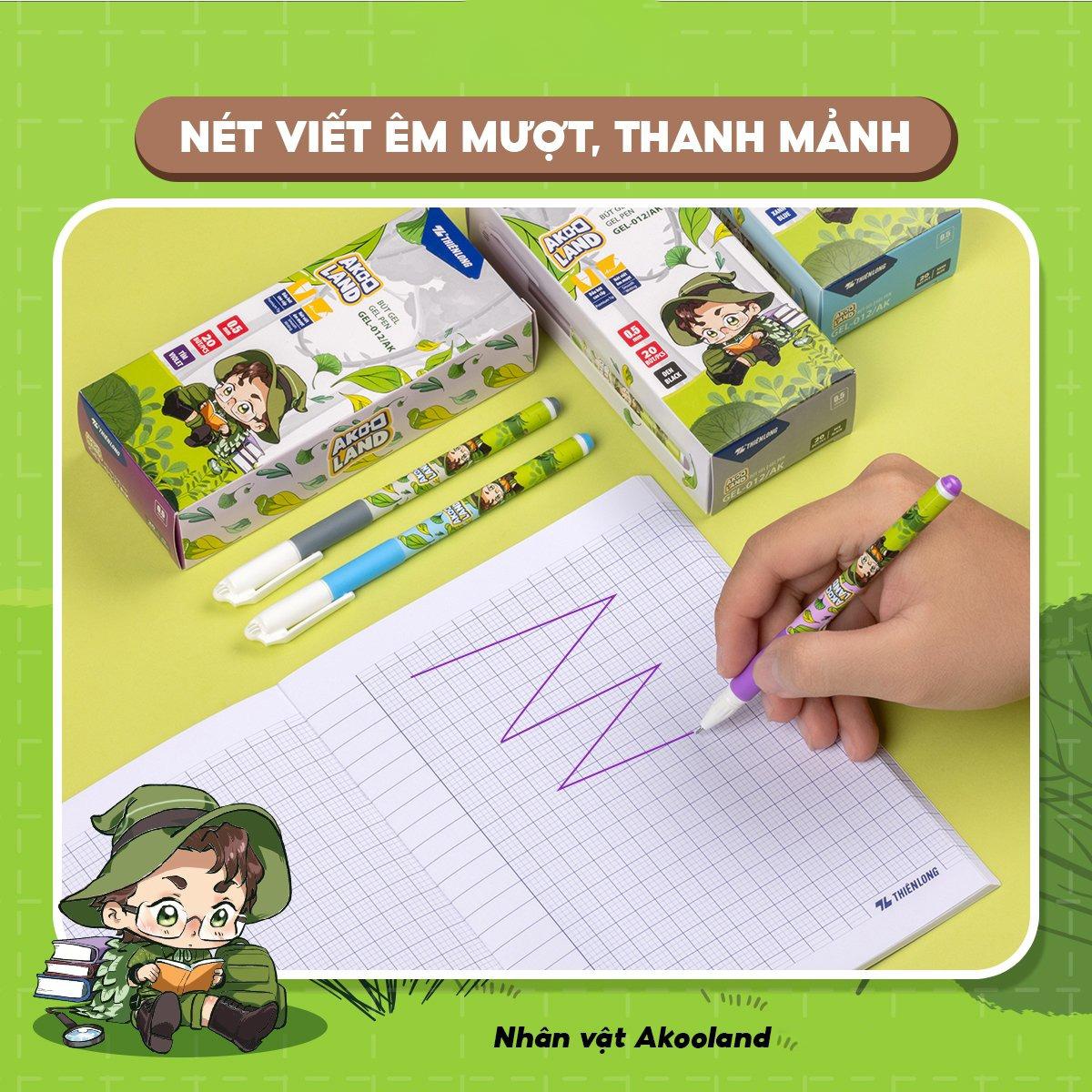 Hộp 20 Bút Gel 0.5 mm - Nhân Vật Akooland Tahi - Thiên Long Gel-012/AK - Mực Đen