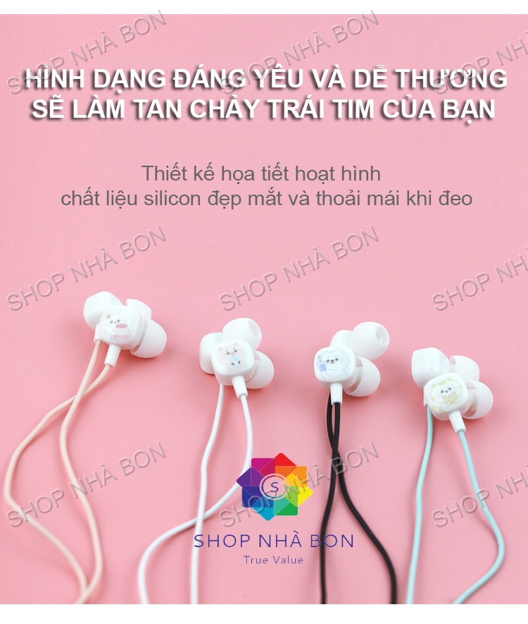 Tai nghe nhét tai siêu Cute chân cắm 3.5mm dùng cho laptop, Smartphone- Hàng nhập khẩu