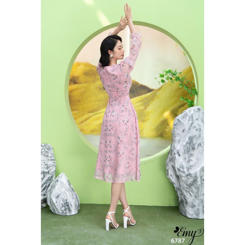 Đầm EMY EM6787 Xoè Midi Dài Tay