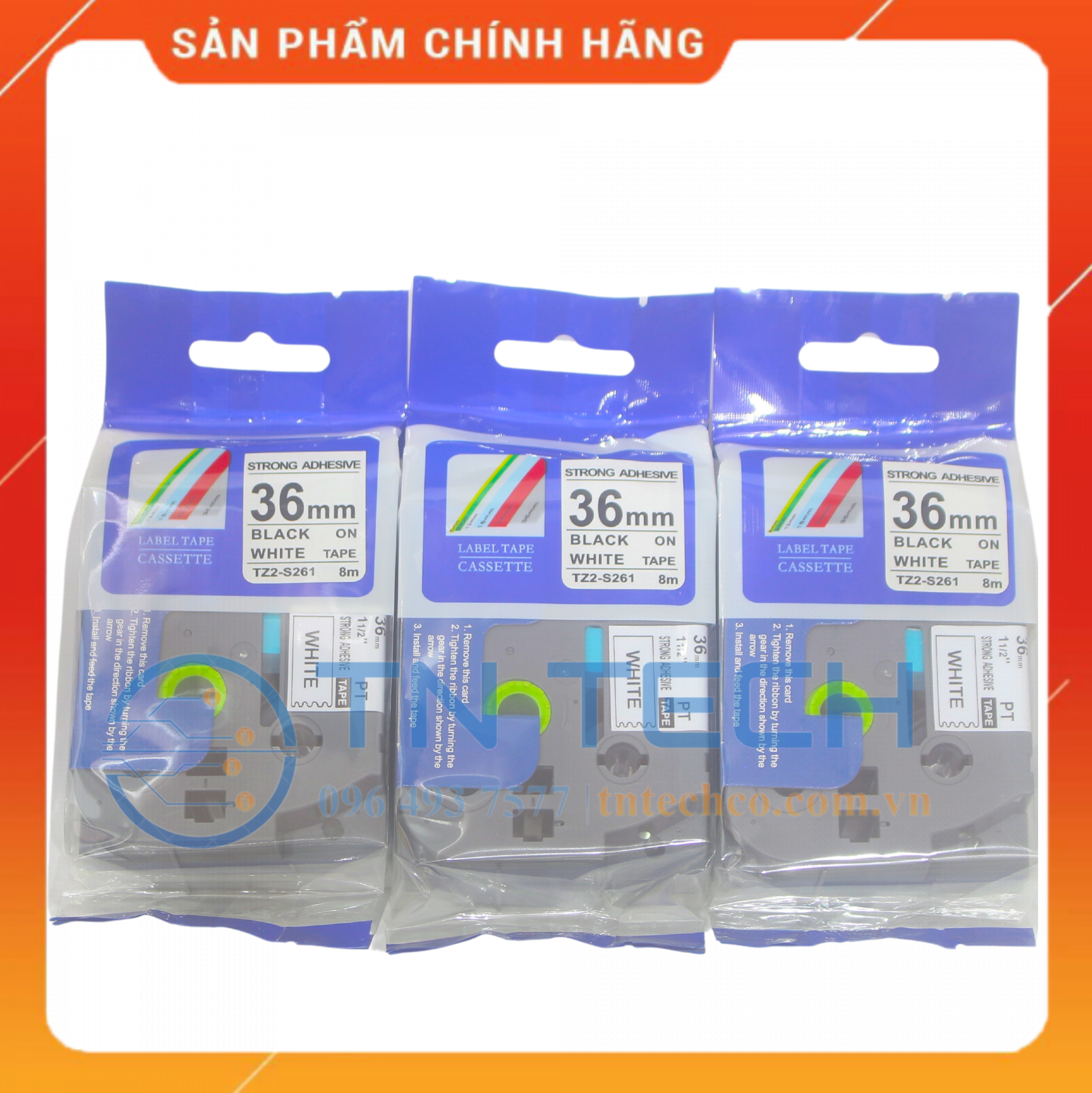 Nhãn In TZ2-S261 - Đen nền trắng 36mm x 8m - Dùng cho máy in BROTHER - AIMO - PUTY [Hàng nhập khẩu]