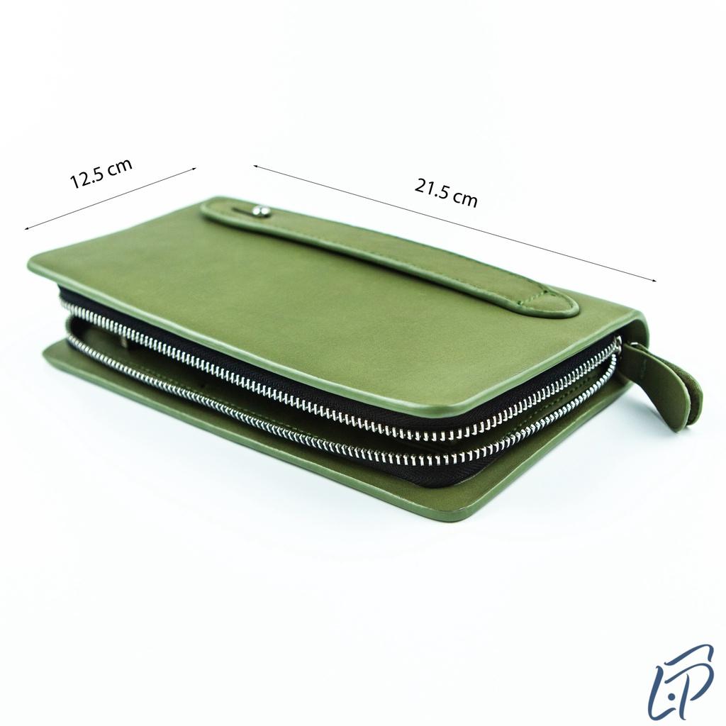 Ví dài cầm tay da sáp, clutch nam da bò sáp một khóa kéo LPC88