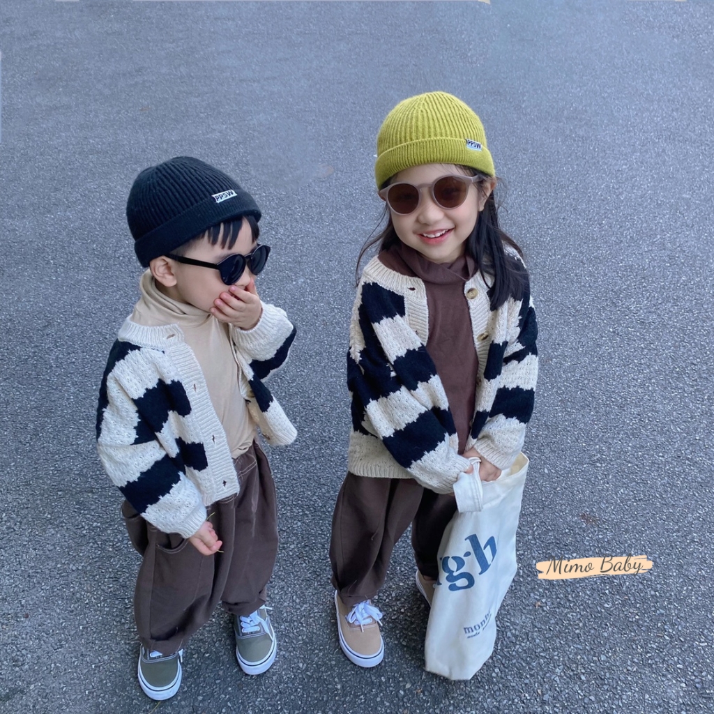 Áo cardigan len kẻ sọc basic mùa thu đông cho bé style Hàn Quốc QA64 Mimo Baby