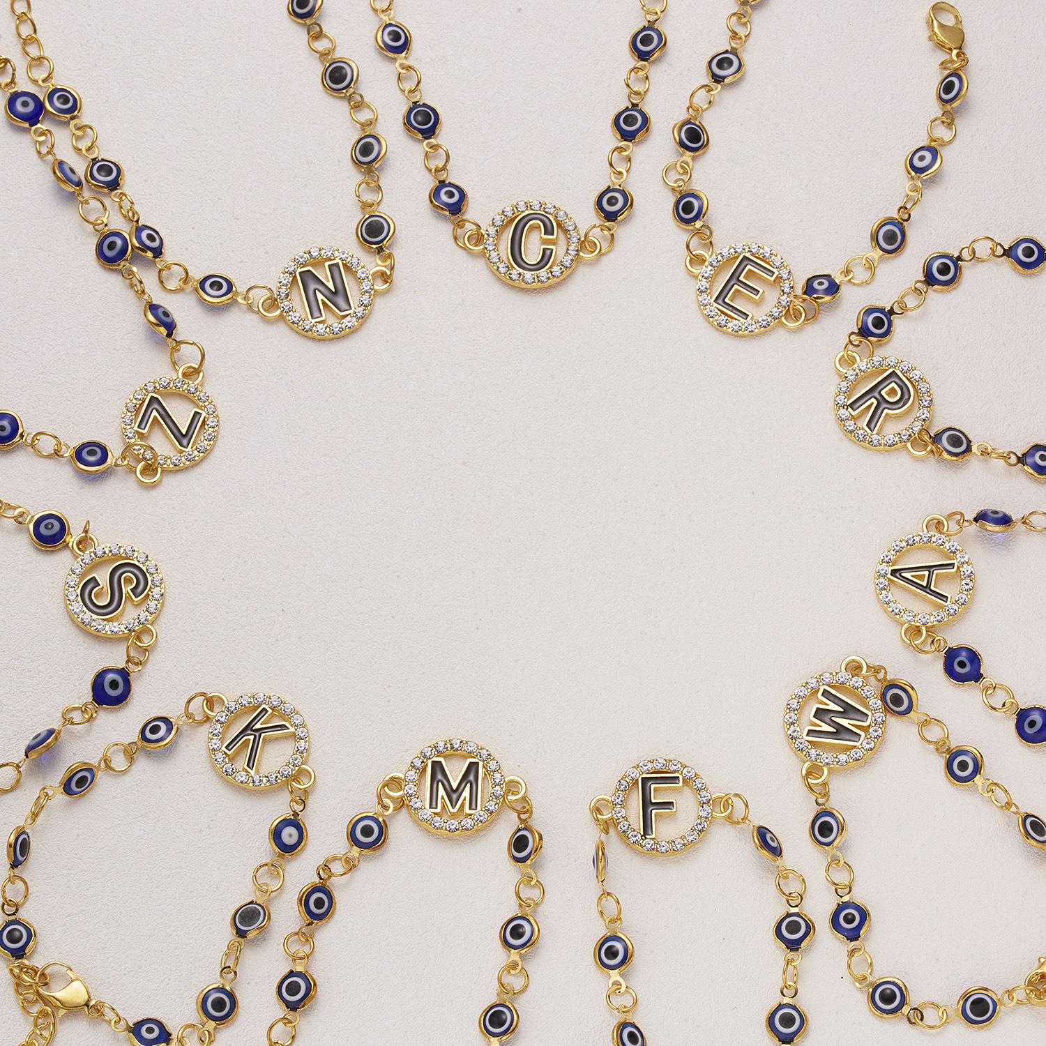 Vòng tay Evil Eye Vòng đeo tay có thể điều chỉnh bằng hợp kim mắt sáng tạo chữ Rhinestone Blue Eye-A