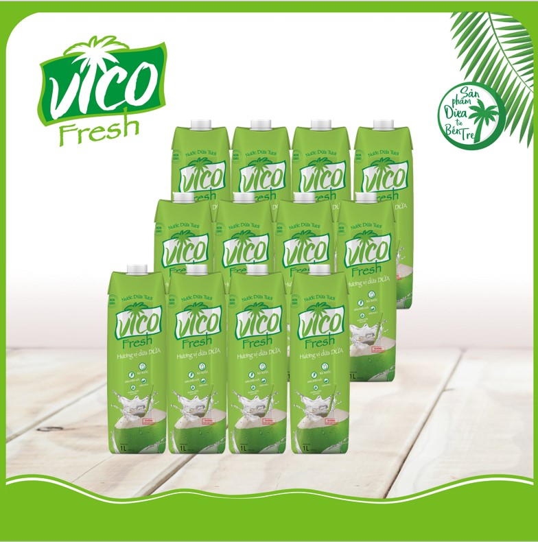 Thùng 12 hộp Nước dừa dứa VICO FRESH (1 lít / hộp)