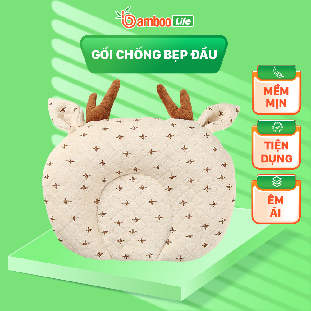 Gối chống bẹp đầu cho trẻ sơ sinh Bamboo Life Gối cao su non chống bẹp đầu méo đầu móp đầu Gối cho trẻ sơ sinh cao cấp êm ái BL101 hàng chính hãng