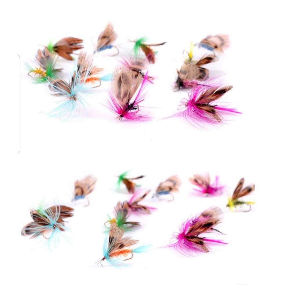 set 12 con mồi lông gắn lông vũ và cánh bướm siêu đẹp