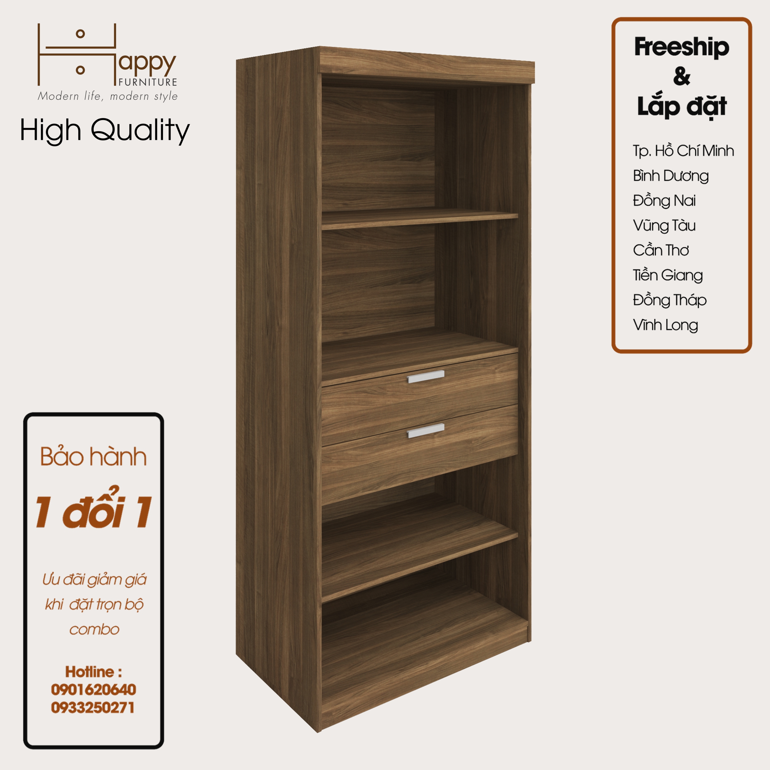 [Happy Home Furniture] CATY, kệ sách 6 tầng - 2 ngăn kéo,  90cm x 55cm x 207cm (DxRxC), KSA_005