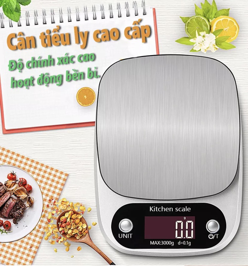Cân tiểu ly điện tử Kitchen Scale 3kg/0.1g - 10kg/1g Chức năng định lượng thực phẩm siêu chuẩn