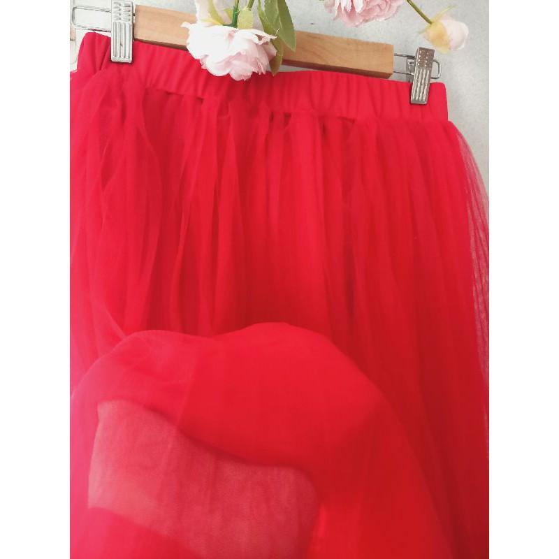 BIGSIZE chân váy tutu đỏ dập ly dài qua gối