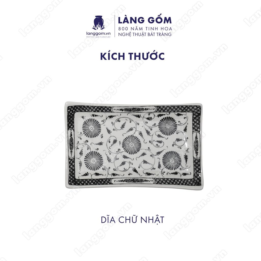 Bộ bàn ăn vẽ hoa mặt trời đen - Size: 55cm - Gốm sứ Bát Tràng - Làng Gốm