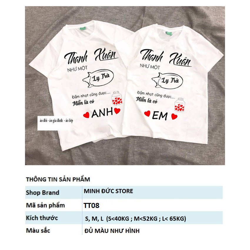 Áo Đôi Đẹp Nam Nữ Mùa Hè TT08, Áo Đôi Với Người Yêu In Thanh Xuân, Vải Cotton Thun