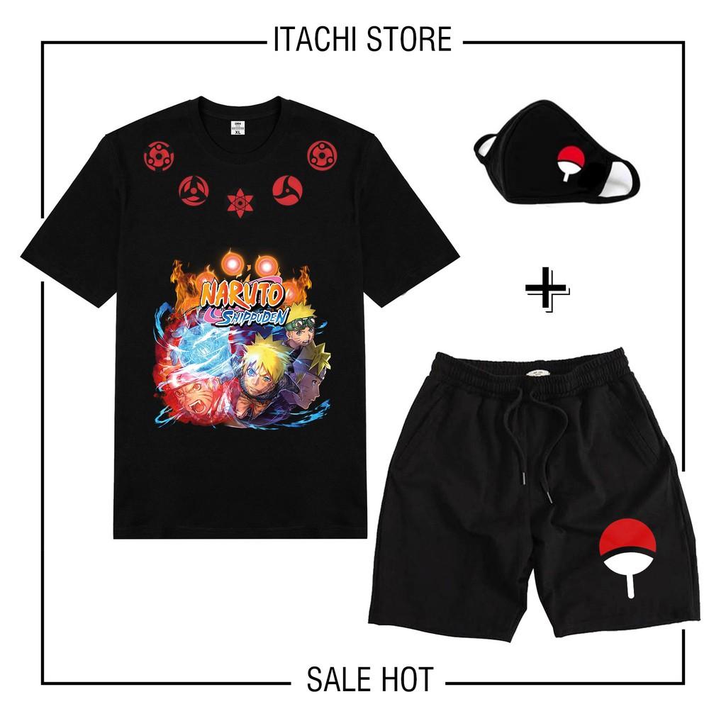 SALE 50% BST combo áo thun + quần short Naruto Akatsuki Itachi Uchiha tặng kèm kt cực HOT