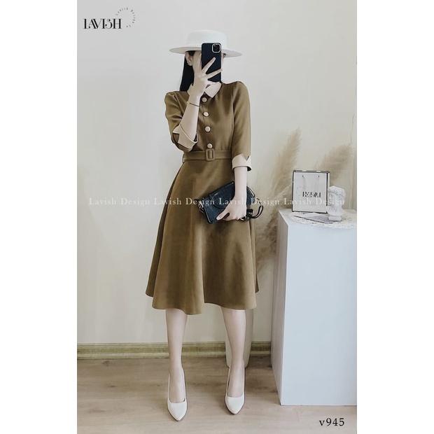VÁY NHUNG CỐM PHỐI CÚC BỌC ĐAI EO