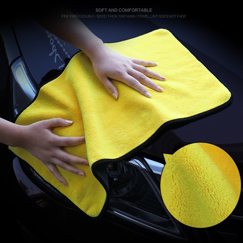 [khăn siêu thấm Microfiber] chuyển dụng lau ô tô xe hơi lau bếp lau kính lau tay màu vàng 2 lớp cao cấp