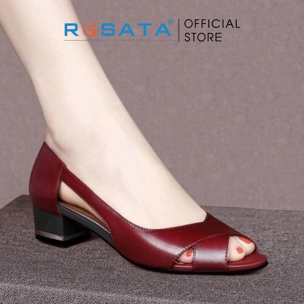 Giày sandal nữ ROSATA RO410 xỏ ngón mũi tròn quai hậu gót vuông cao 3cm xuất xứ Việt Nam - Đen