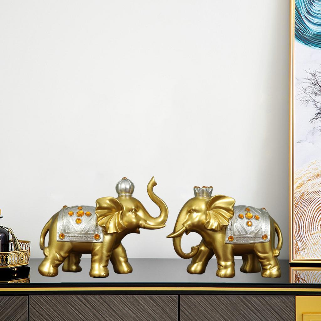 2x Elephant Statue Lucky Fengshui Elephants Sculpture Figurine