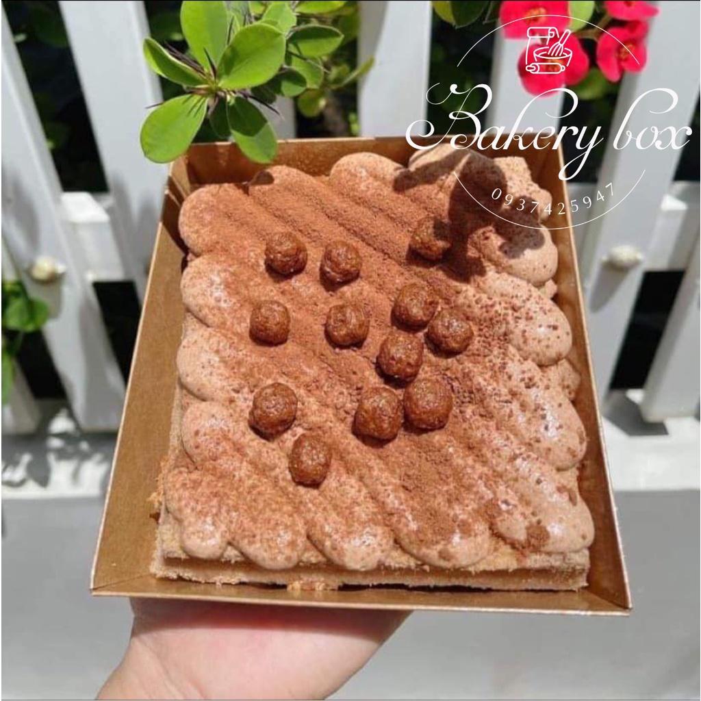 100 Hộp Giấy Vuông E1413 Màu Màu Kraft Nâu Đựng Bánh Nắp Nhựa Trong