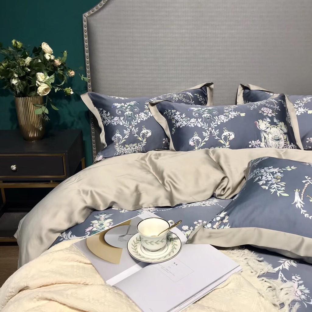 Bộ chăn ga gối cao cấp Tencel hoa 60s mềm mịn, mát lạnh
