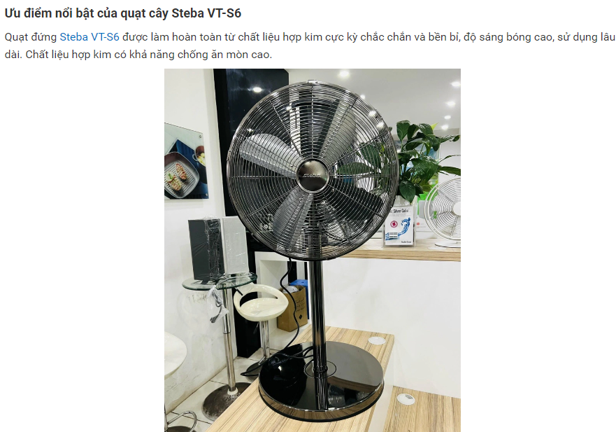 Quạt Cây Đứng Steba VTS6, Quạt Điện, Đường Kính 43cm,  50W, 3 Chế Độ Mát, Hẹn Giờ Tắt, Góc Quay Rộng, Nhập Đức