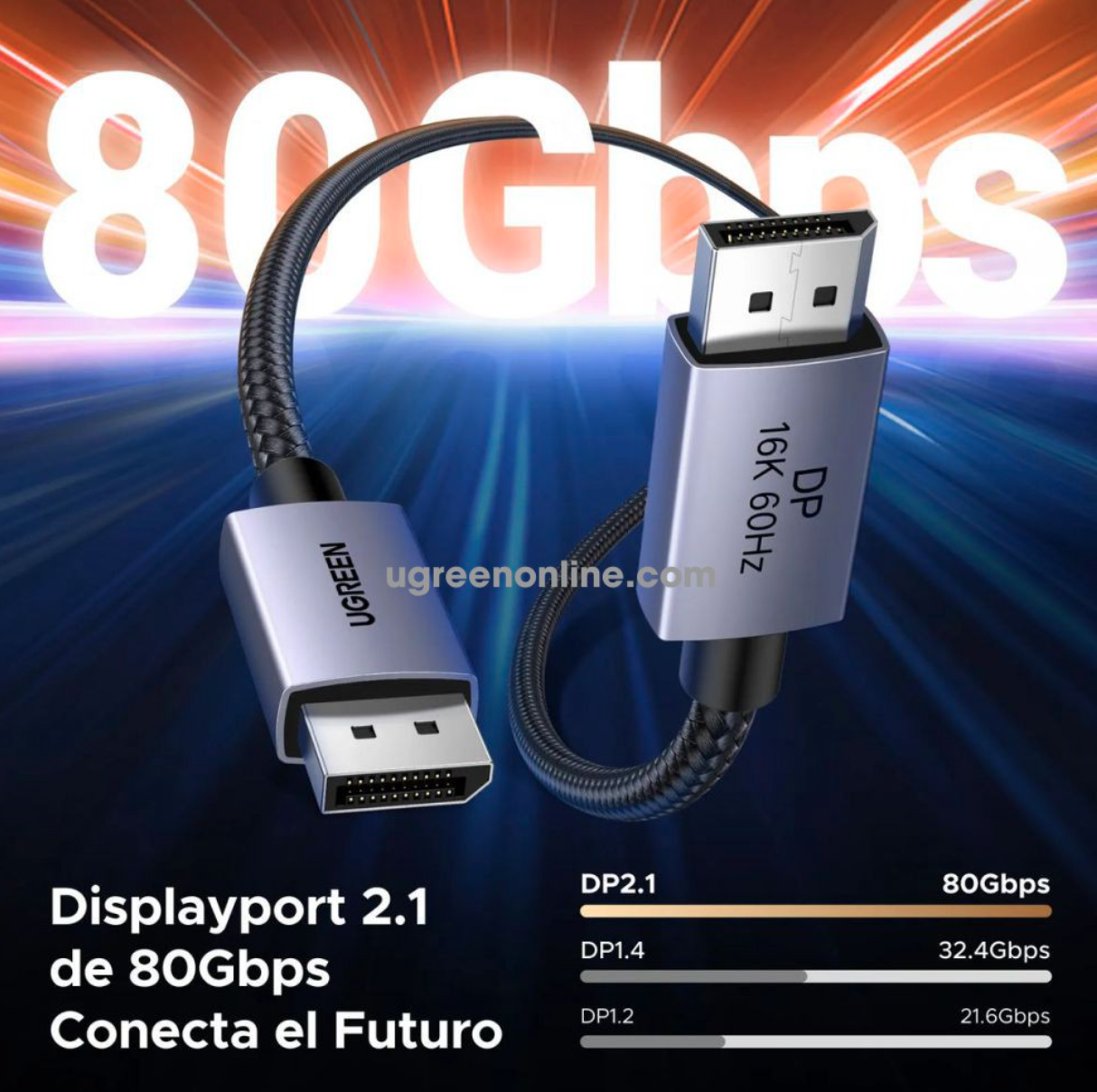 Cáp Displayport V2.1 ( Male to Male ) Ugreen 55566 (Dài 0.5m) - Hàng Chính Hãng