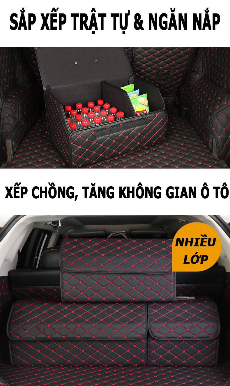 Hộp Đựng Đồ Cốp Ô Tô Cỡ Lớn; Bọc Da Sang Trọng; Có Thể Gập Lại; Trang Trí Nội Thất Xe Hơi