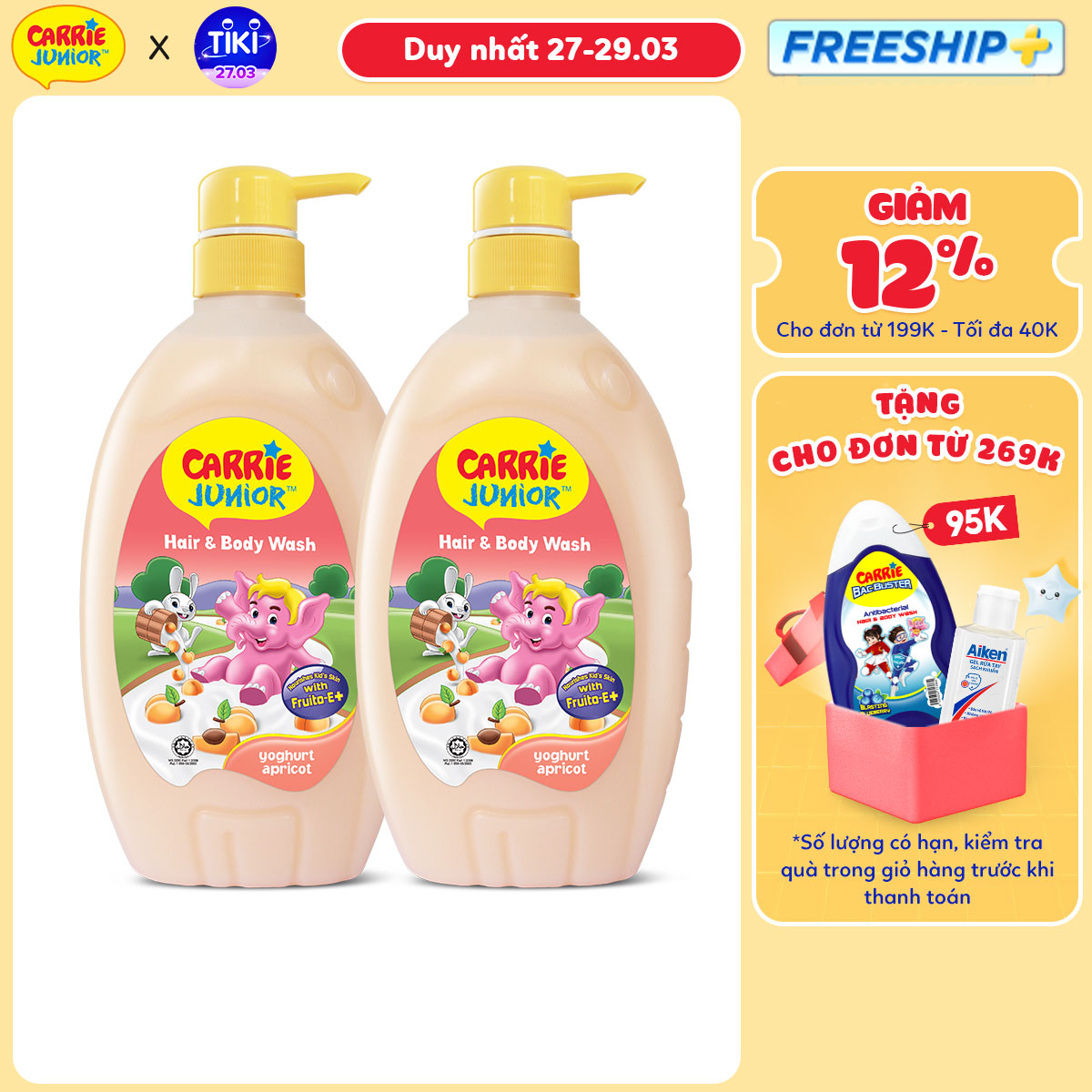 Combo 2 Chai Sữa Tắm Carrie Junior Yoghurt Hương Mơ Tây ( 700g x 2)