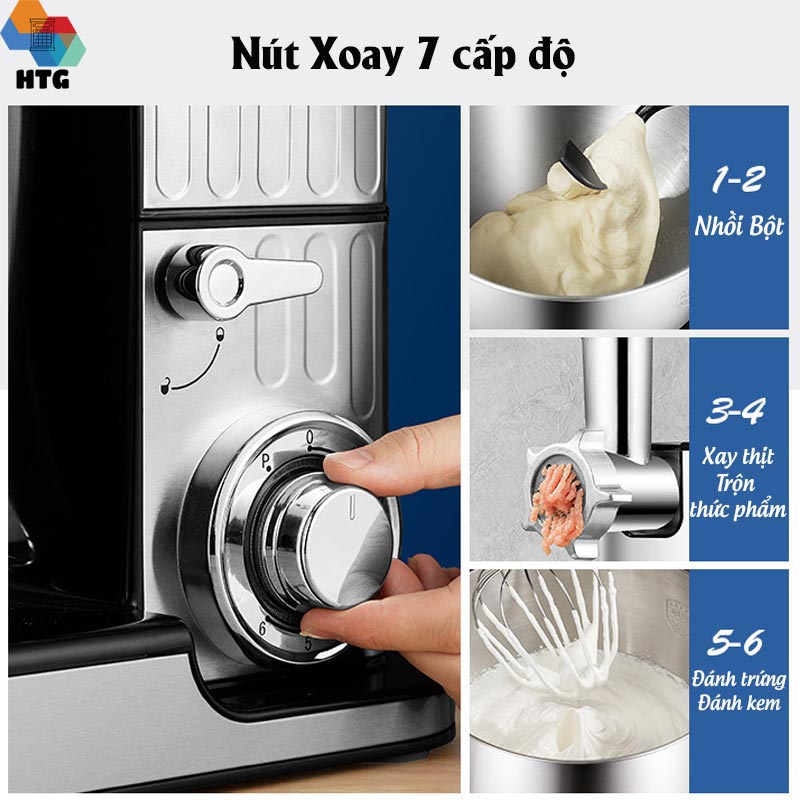 Máy nhồi bột để bàn Sohef SC212C, đánh trứng, kem, xay thịt, trộn thực phẩm dung tích 7 lít, hàng chính hãng