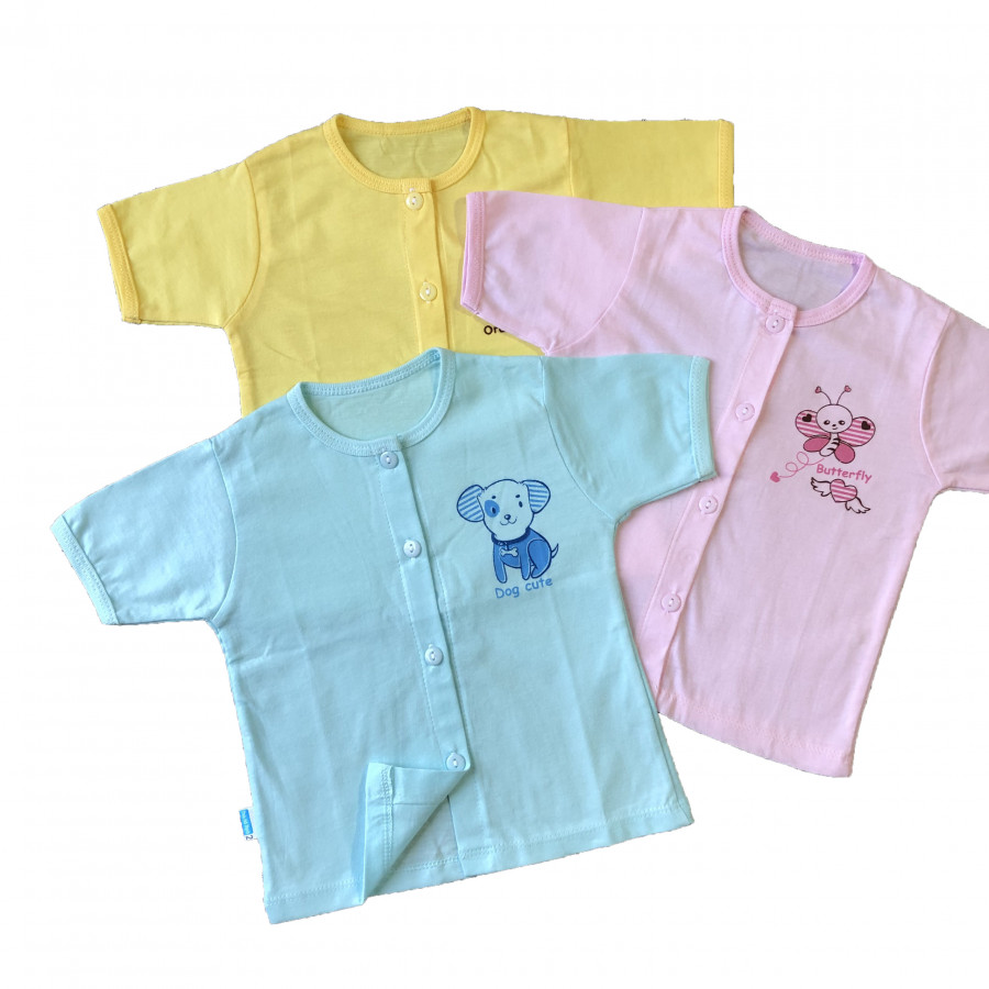 Combo 3 áo sơ sinh tay ngắn cài giữa màu Thái Hà Thịnh, chất vải 100% cotton mềm, mịn, thoáng mát, hàng Việt Nam chất lượng cao, hàng chính hãng