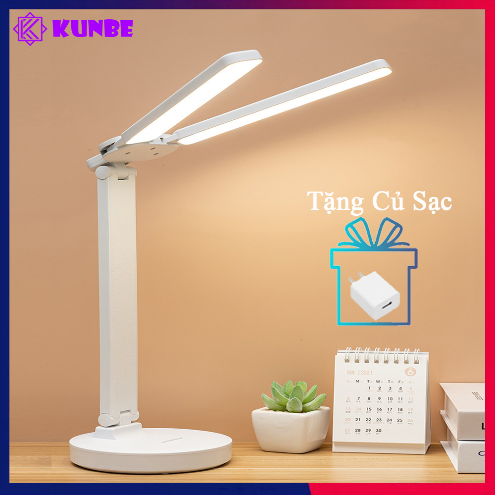 Đèn Bàn Học Đọc Sách, Làm Việc, Thiết Kế Sáng Tạo Với 2 Thanh Led Rời, Chống Cận Thị Cho Học Sinh, Sinh Viên, Văn Phòng, Cắm Điện Trực Tiếp - Hàng Chính Hãng KUNBE