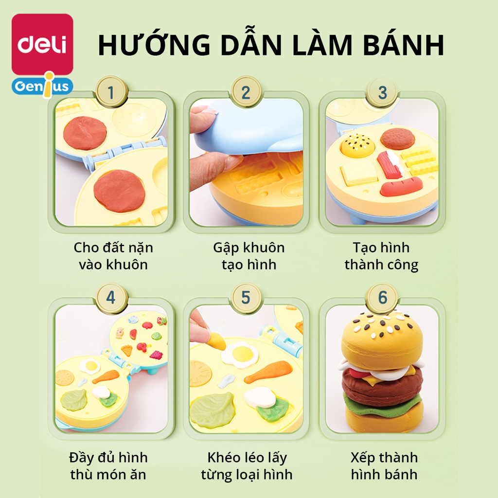 Bộ Đồ Chơi Đất Nặn Máy Làm Hamburger Kèm Dụng Cụ Và Khuôn Deli - Chất Liệu Tự Nhiên, An Toàn, Không Dính Tay - 67802